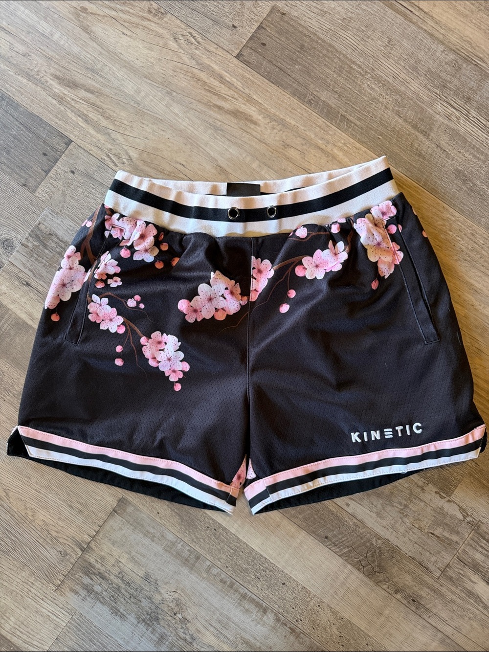 Men’s Black Shorts with Pink Floral Print